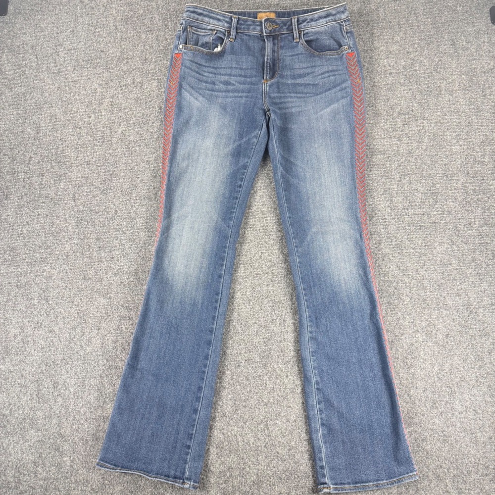 Driftwood Kelly Red Side Band Bootcut Jeans Women 28x31 Blue Embroidered